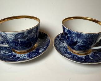 Lomonosov Porcelain Cobalt Blue Lace Teacup and Saucer Set