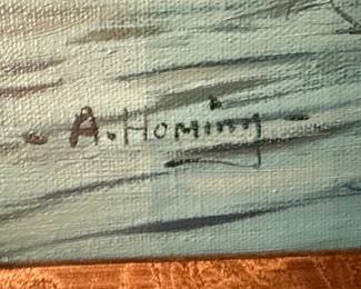A. Homing Style Marshland Duck Scene Oil Painting