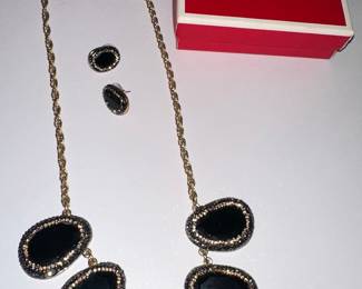 Talbots Black Stone Necklace and Earring Set