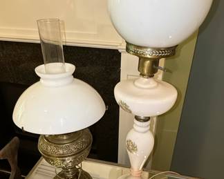 Victorian Gone With The Wind Style Oil Lamp Conversion Pair