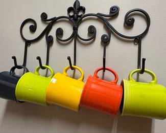 Fiesta Ring Handle Mug Set with Wrought Iron Wall Rack