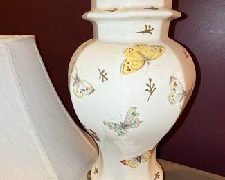 Butterfly Motif Porcelain Ginger Jar Table Lamp Style