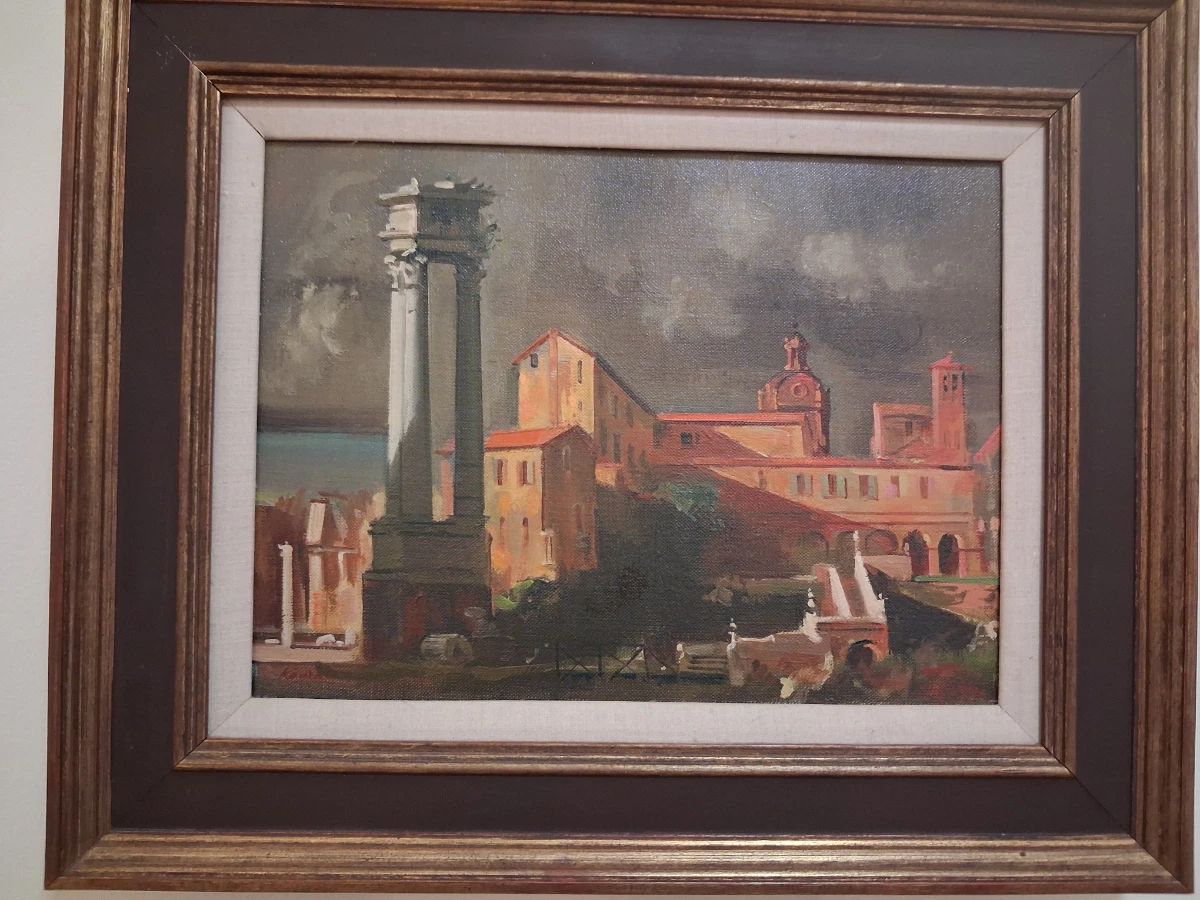 Rare mid century artist Adolf Konrad original oil on canvas. (See similar pieces)
