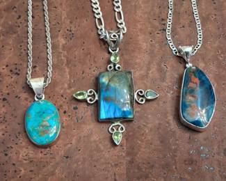 Native American stone pendants with large stones set in silver