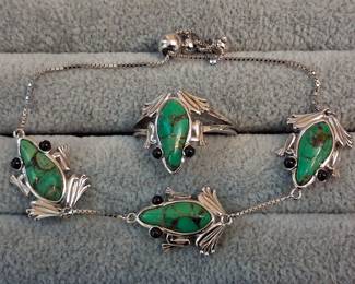 Silver frog ring and matching bracelet