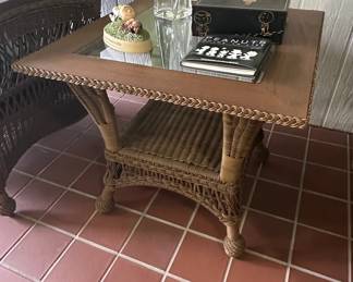 Wicker Side Table with Glass Top