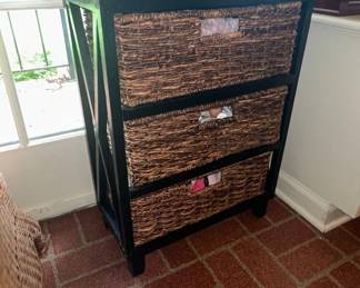 3-Tier Wicker Basket Storage Cabinet
