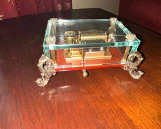 Reuge Crystal Glass Music Box with Ornate Feet