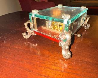 Reuge Crystal Glass Music Box with Ornate Feet