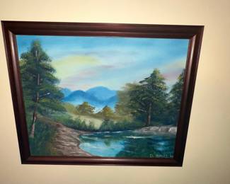 Mountain River Landscape Painting by D. Mayes