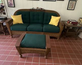 Wicker Settee and Ottoman Set