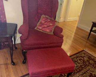 Queen Anne Style Wingback Chair and Ottoman
