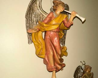 Vintage Italian Plaster Musician Angel Wall Plaques