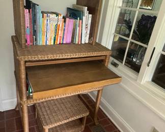 Henry Link Style Wicker Secretary Desk with Hutch and Stool