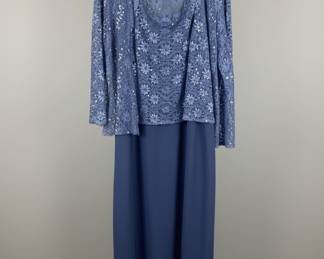 Alex Evenings Blue Sequin Lace Two-Piece Dress Set