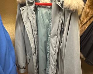 Light Blue Hooded Parka with Faux Fur Trim