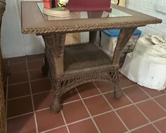 Wicker Side Table with Glass Top