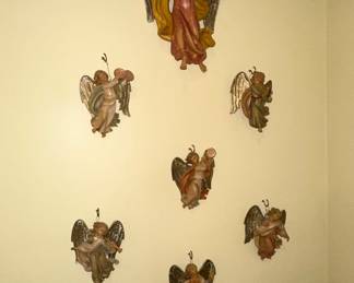 Vintage Italian Plaster Musician Angel Wall Plaques