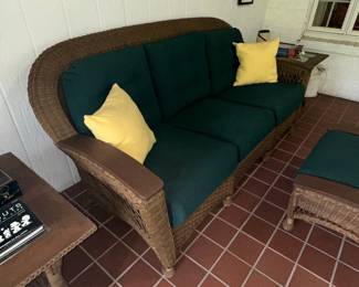 Wicker Settee and Ottoman Set