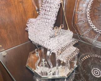 Spun Glass Grand Piano Figurine with Mirrored Base