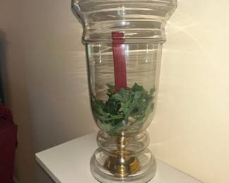 Ralph Lauren Style Brass and Glass Hurricane Candle Holder