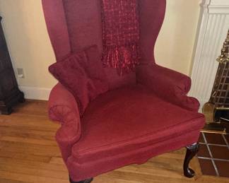 Queen Anne Style Wingback Chair and Ottoman