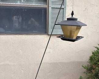Metal Shepard’s Hook and Plastic. Bird Feeder