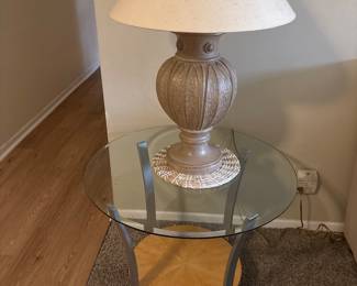 Side Metal/Glass/Wood Side Table and Lamp