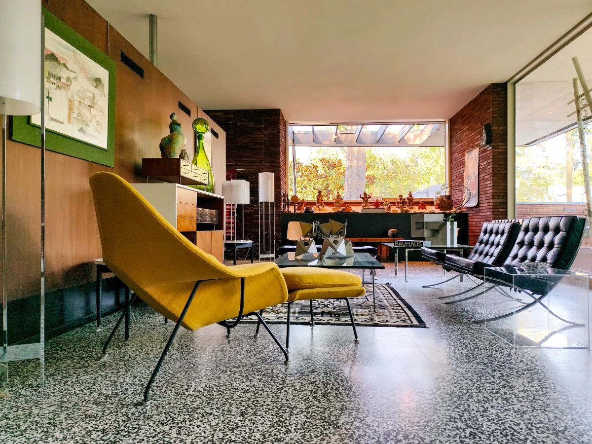 Original Barcelona chairs, stools, and table by Ludwig Mies Van Der Rohe for Knoll