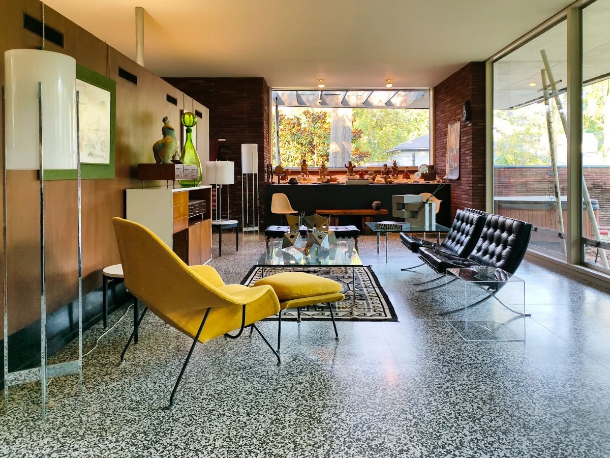 Original Barcelona chairs, stools, and table by Ludwig Mies Van Der Rohe for Knoll