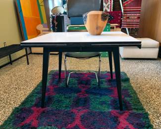 Jens Risom draw leaf table, Swedish Rya Rug