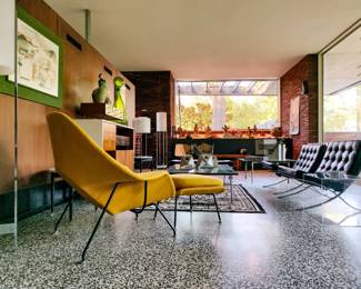 Original Barcelona chairs, stools, and table by Ludwig Mies Van Der Rohe for Knoll