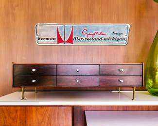 Model 5215, rosewood, brass, and teak. 9" x 30" x 13"