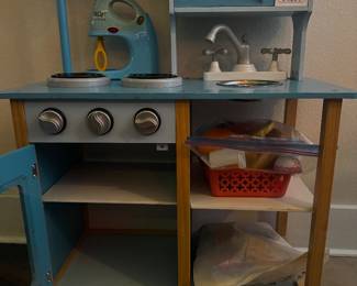 kids play kitchen with fake food and kitchen appliances $50