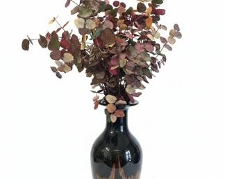 Decorative Black and Metallic Floral Floor Vase