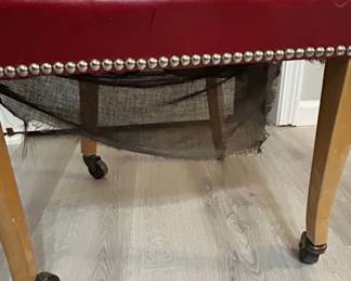 Vintage Burgundy Vinyl Captains Chair with Nailhead Trim and Casters third image