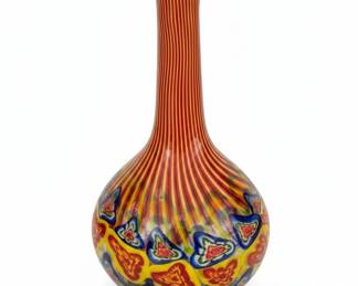 Vintage Murano Millefiori Art Glass Vase with Candy Cane Stripes