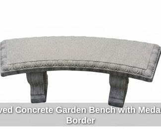 Curved Concrete Garden Bench with Medallion Border