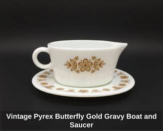Vintage Pyrex Butterfly Gold Gravy Boat and Saucer