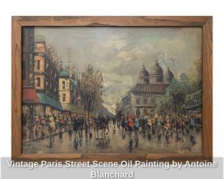 Vintage Paris Street Scene Oil Painting by Antoine Blanchard