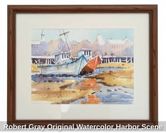 Robert Gray Original Watercolor Harbor Scene