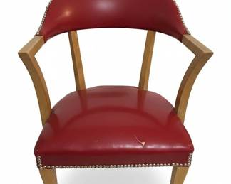 Vintage Burgundy Vinyl Captains Chair with Nailhead Trim and Casters