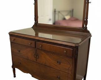 Vintage White Furniture Company Mahogany Dresser with Mirror
