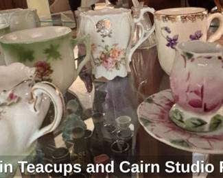 Porcelain Teacups and Cairn Studio Figurine