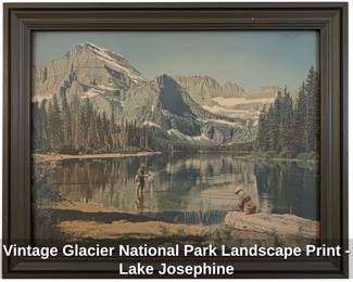 Vintage Glacier National Park Landscape Print Lake Josephine