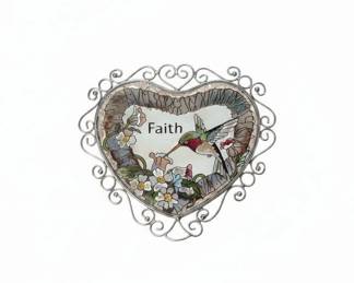 AMIA Faith Hummingbird and Flowers Heart Suncatcher