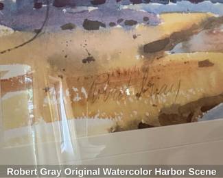 Robert Gray Original Watercolor Harbor Scene second image