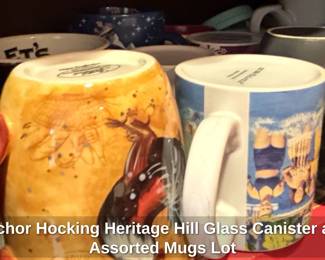 Anchor Hocking Heritage Hill Glass Canister and Assorted Mugs Lot second image