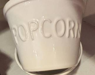Crate Barrel White Ceramic Embossed POPCORN Bowl