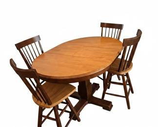 Vintage Oak Pedestal Dining Table and SpindleBack Chairs Set